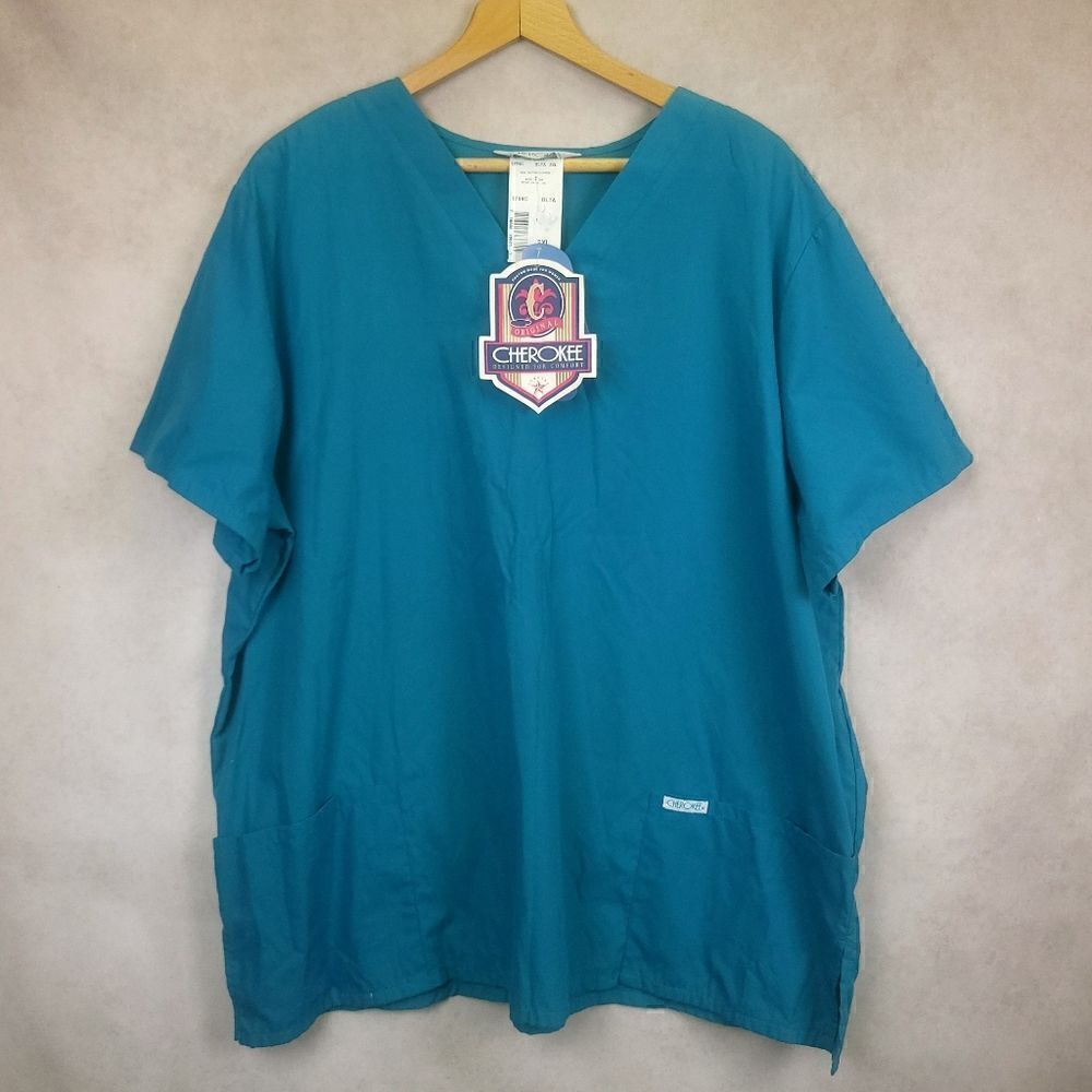 NWT Cherokee Teal V Neck Scrubs Top Two Pockets Size 2XL